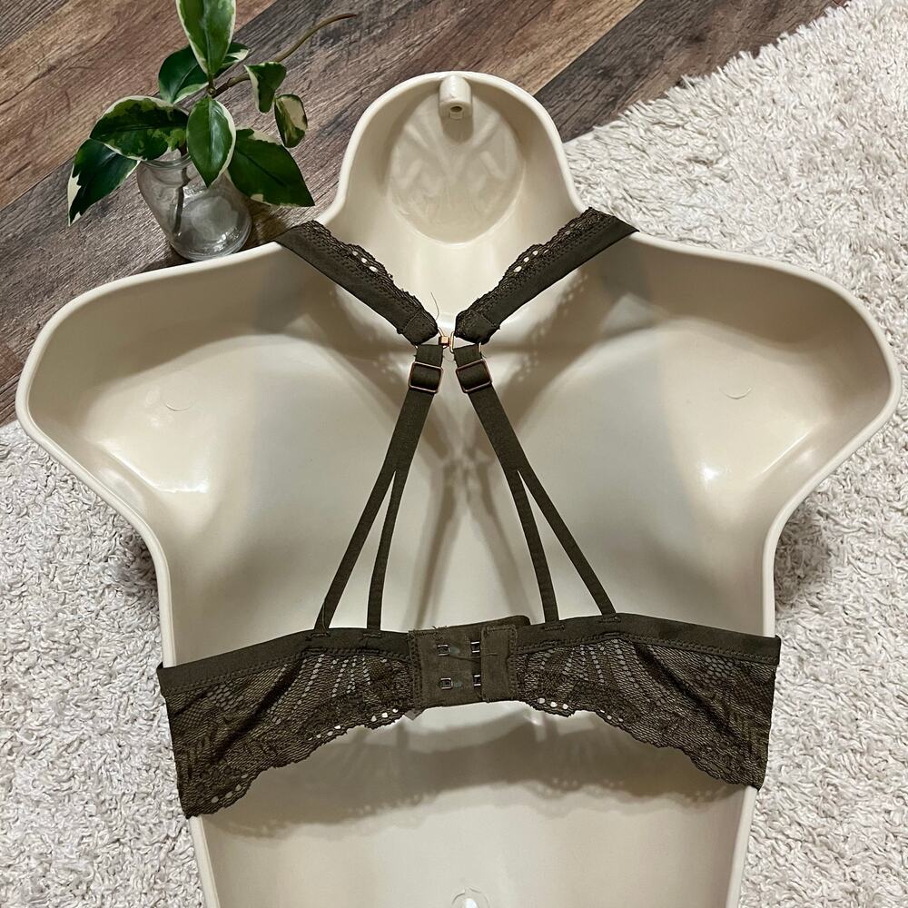 Aerie Size 32DD Green Lace Real Power Plunge Convertible Straps Underwire Bra - Picture 6 of 8